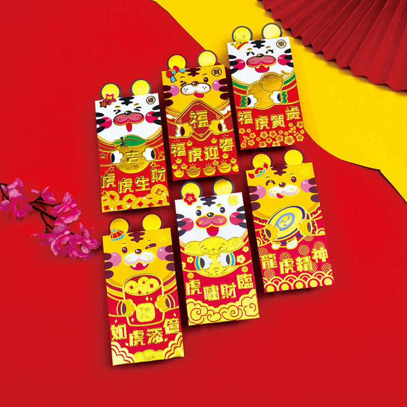 6 قطعة 2022 الصينية محظوظ الأحمر المغلف النمر السنة المغلف الأحمر هدية السنة الجديدة الربيع مهرجان عيد ميلاد الزفاف المغلف الأحمر