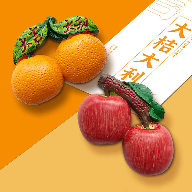الإبداعية لطيف الكرتون الربيع مهرجان السنة الجديدة الميمون السنة الجديدة البرتقال التفاح الثلاجة ملصقا المغناطيسي ملصقا #1