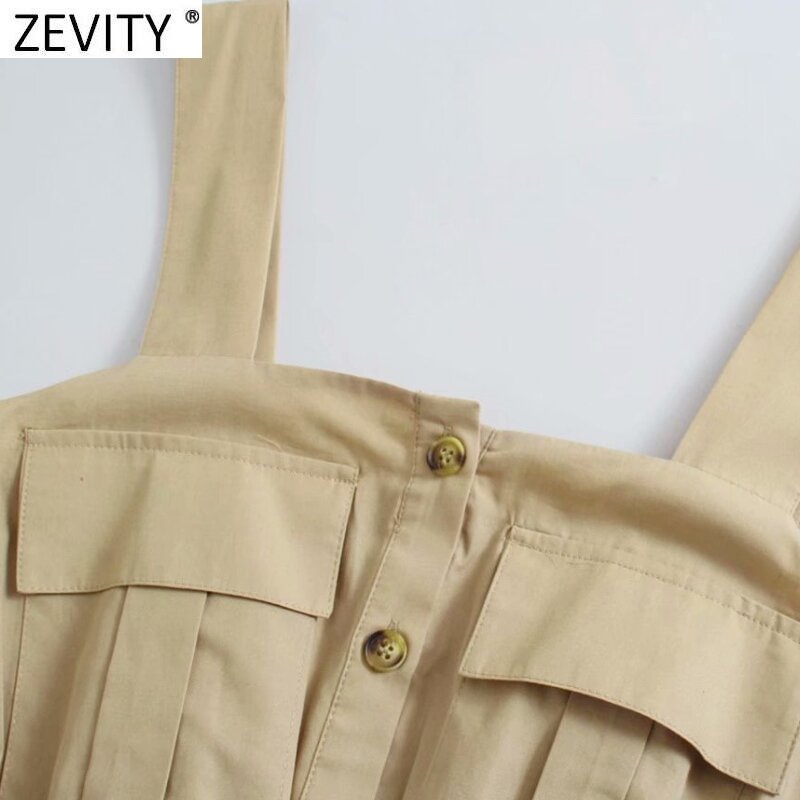 جديد من Zevity ملابس نسائية أنيقة بجيوب مزدوجة مع حزام مطاطي للخصر بحمالات بنطلون أنيق للسيدات ملابس عملية غير رسمية DS8308