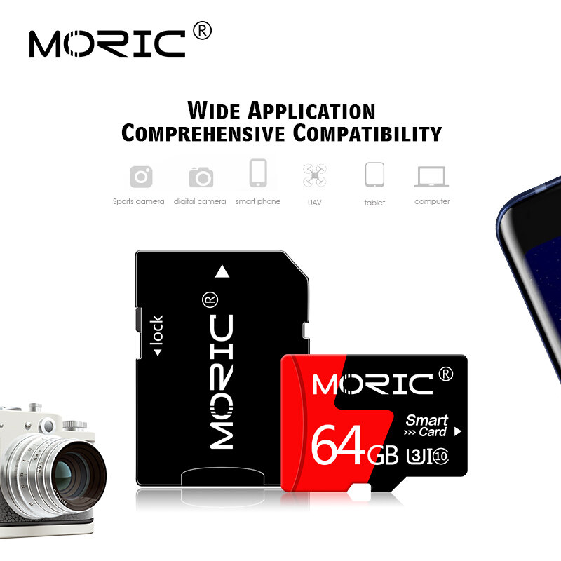 Moric-بطاقة ذاكرة Micro sd من الفئة 10 ، 64 جيجابايت ، 128 جيجابايت ، 256 جيجابايت ، 8 جيجابايت ، 16 جيجابايت ، 32 جيجابايت ، بطاقة tf مع محول مجاني