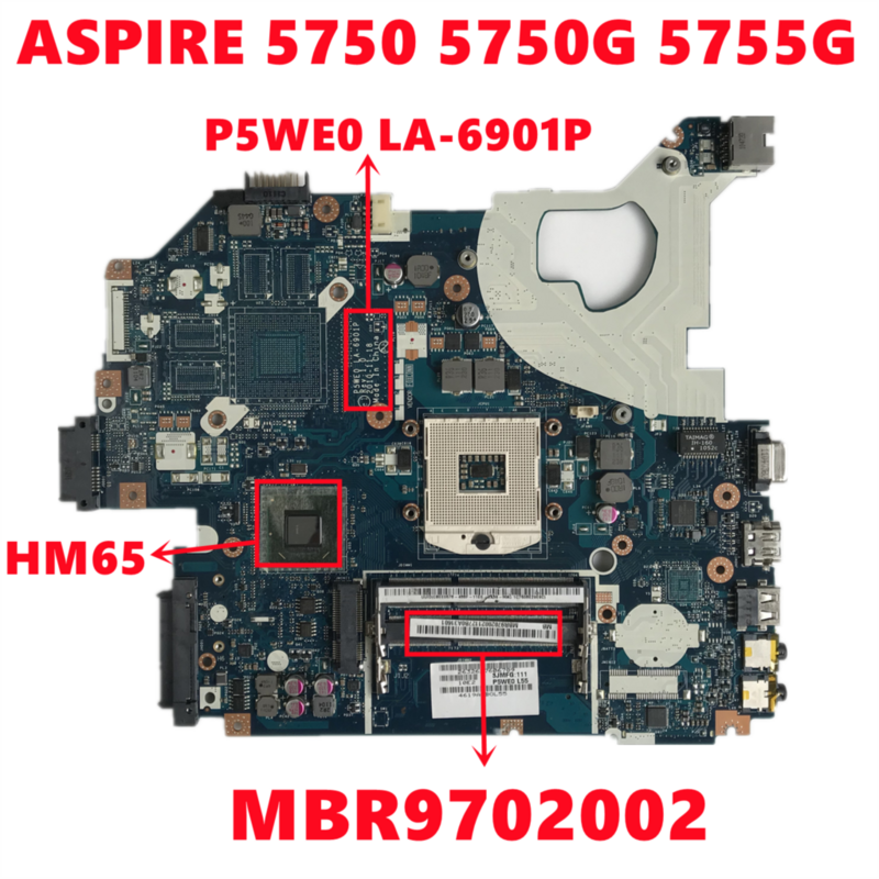 MBR9702002 MB.R9702.002 اللوحة الرئيسية لشركة أيسر أسباير 5750 5750G 5755G اللوحة المحمول P5WE0 LA-6901P HM65 DDR3 100% اختبار العمل