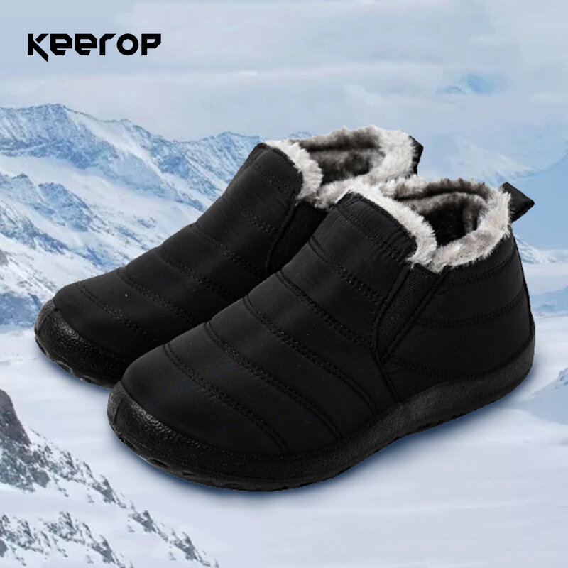KEEROP الشتاء الرجال الثلوج أحذية خفيفة الوزن أحذية مضادة للماء للرجال النساء عدم الانزلاق الأحذية زائد المخملية الدافئة للجنسين حذاء من الجلد