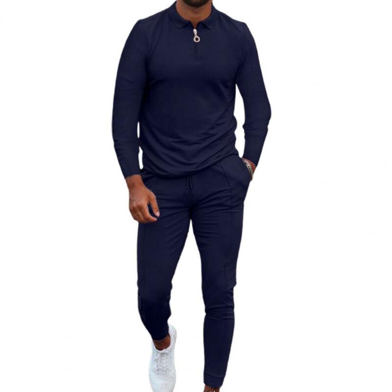مجموعة ملابس رياضية رجالية 2021 بلون ملابس رياضية رجالية مجموعة مرونة الخصر الجلد ودية جيوب طويلة الأكمام بدلة رياضية للياقة البدنية