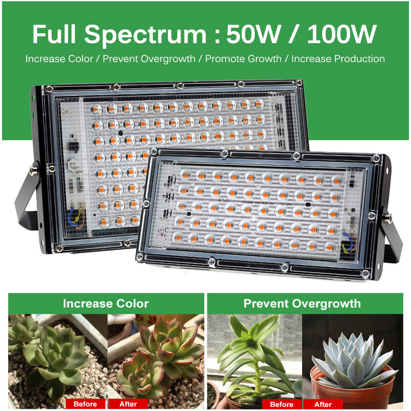 LED تنمو ضوء 50 واط 100 واط LED الكاشف AC220V الطيف الكامل مصباح النباتات المائية الزهور الحضانة الشتلات النمو الإضاءة