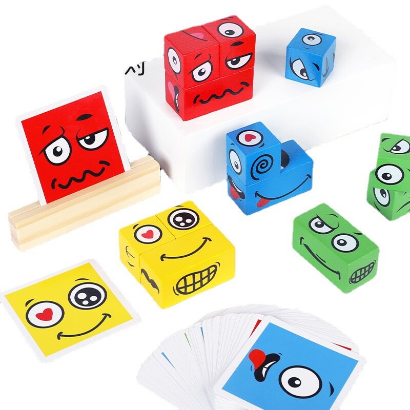 مونتيسوري التعليمية لغز الوجه تغيير مكعب ألعاب مكعبات البناء التعليم المبكر لعبة مباراة لعبة للأطفال هدية