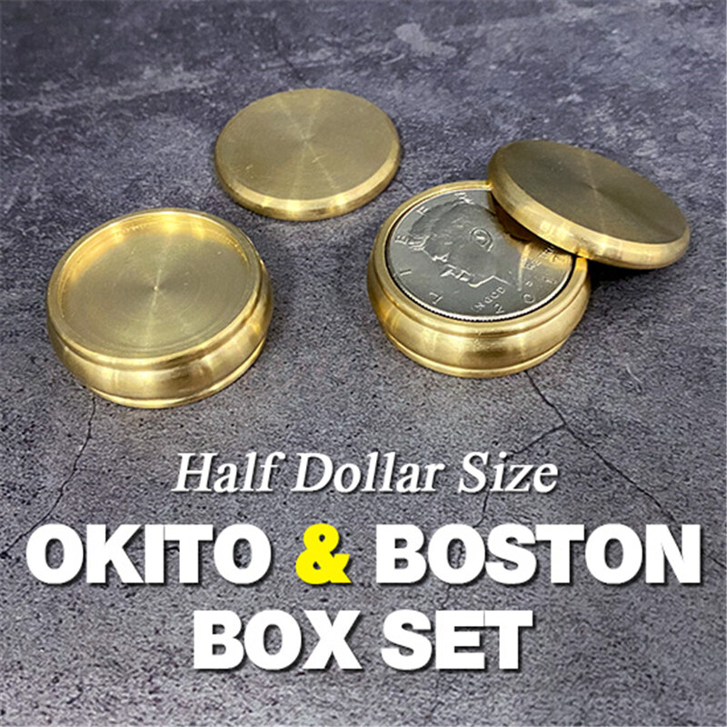 Okito & ston-صندوق من أوكيتو آند بوسطن ، حجم نصف دولار ، حيل سحرية ، ساحر ، وهم ، دعائم عقلية ، تخترق العملات المعدنية