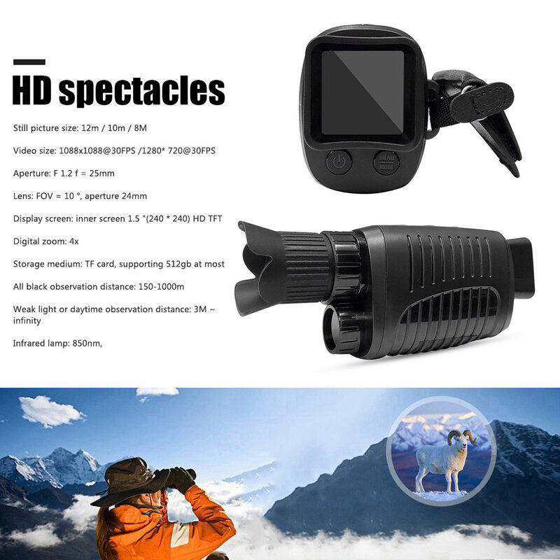 Monocular Infrared Night Vision Device 2K HD Digital Infrared Night Vision Device Portable for Outdoor Security Camping