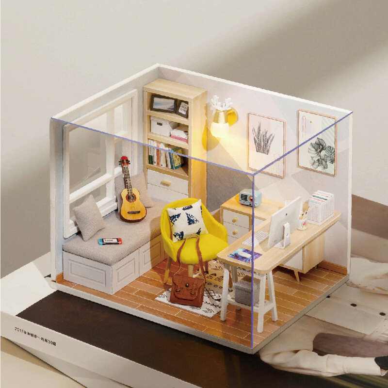 لتقوم بها بنفسك دمية مصغرة عدة Roombox منازل صغيرة نموذج ألعاب خشبية للأطفال هدايا عيد الميلاد بيت الدمية الصغيرة الأثاث كازا