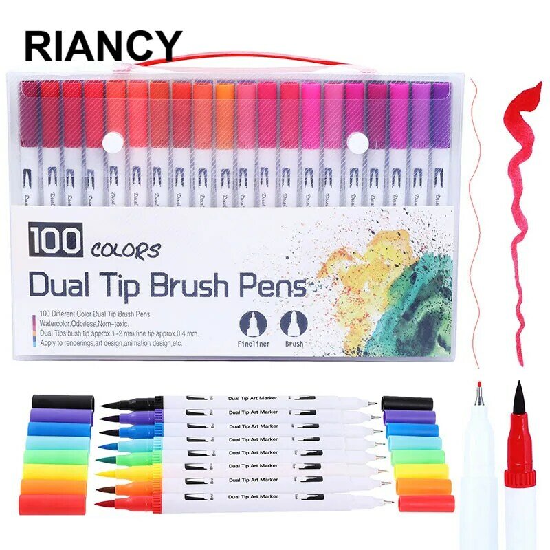 أقلام رسم ألوان فاينلاينر طرف مزدوج مانغا فرشاة أقلام رسم ألوان مائية أقلام تلوين أقلام مكتب مدرسة 04350