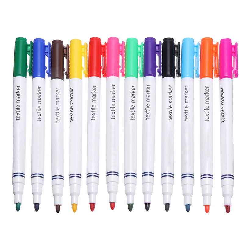 12 قطعة/مجموعة الملونة النسيج اللوحة ماركر الدائم النسيج أقلام ل تي شيرت الملابس DIY تصميم المدرسة الأطفال اللوحة أداة