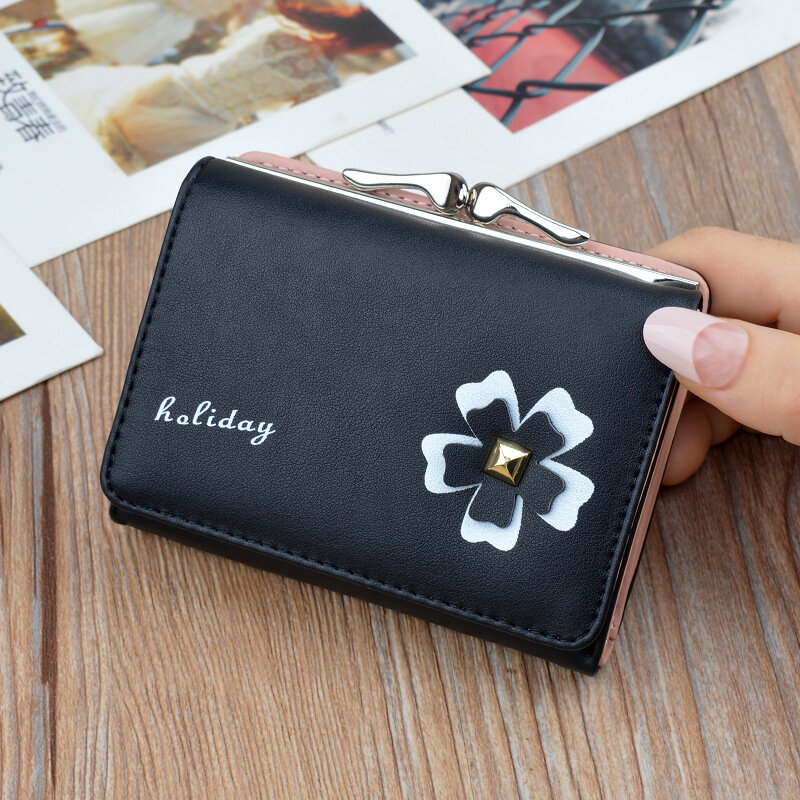 محفظة صغيرة الإناث طالب الكورية لطيف محفظة نسائية للعملات المعدنية الصغيرة الطازجة البرية الطباعة بلون زهرة للطي المحفظة