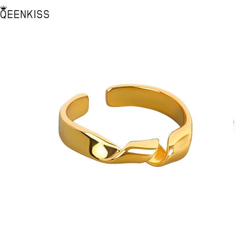 QEENKISS RG6208 2022 غرامة مجوهرات بالجملة موضة امرأة فتاة عيد ميلاد الزفاف هدية بسيطة Mobius 18KT الذهب الأبيض الذهب حلقة مفتوحة #1
