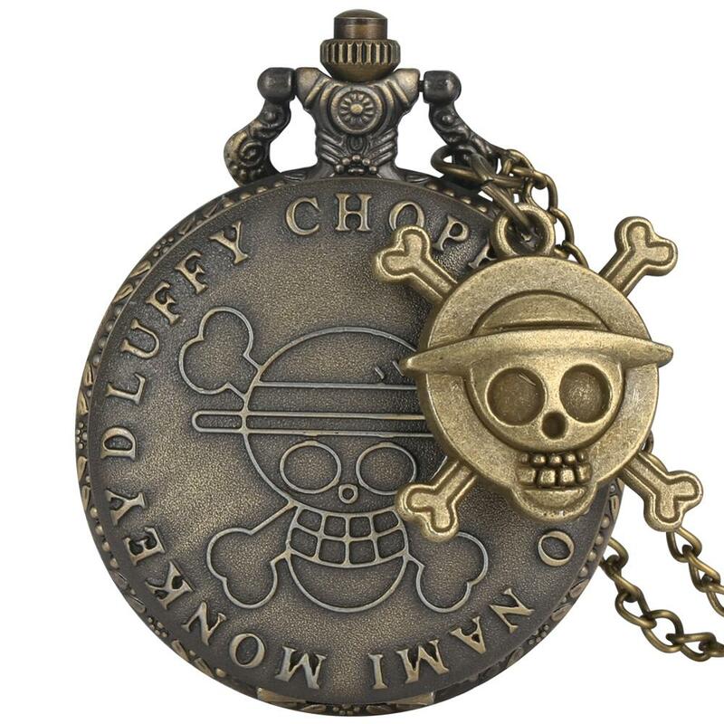 خمر القراصنة لوفي أنيمي ساعة جيب كوارتز ساعة رجالية المرأة هدية قطعة فريدة تأثيري قلادة reloj مع الجمجمة الإكسسوار