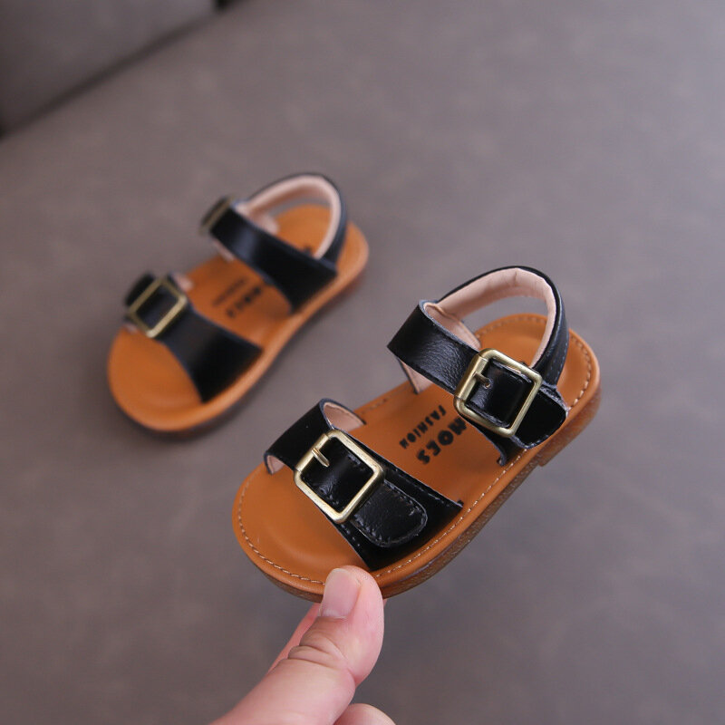 DIMI 2021 جديد الصيف حذاء طفل جلد طبيعي الرضع طفل الصنادل لينة مريحة عدم الانزلاق أسود أبيض T2173 #3