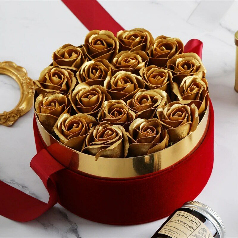 هدية ذهبية الفانيلا الصابون صندوق زهور أبدا تتلاشى الورود الذهبية لذكرى الزفاف عيد الحب مفاجأة عيد الأم