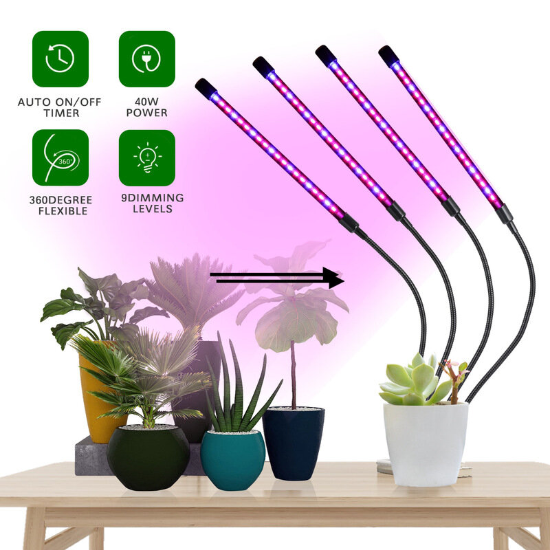 مصباح نمو نباتي LED كامل الطيف مع 4 رؤوس ، مصباح نمو نباتي كامل الطيف للنباتات الداخلية مع جهاز تحكم عن بعد
