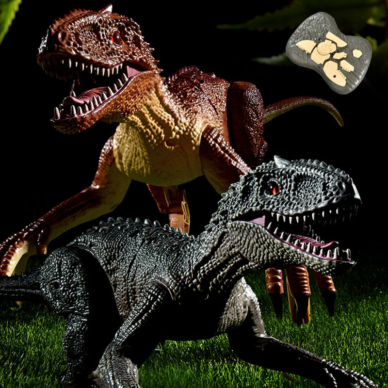 2.4G RC دمى الديناصور قنوات محاكاة Velociraptor لعبة 1200mAh USB قابلة للشحن المشي ديناصور ألعاب روبوتية LED أضواء