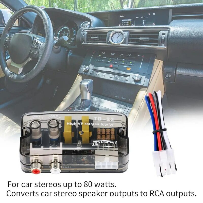2023 جديد 12 فولت السيارات سيارة الصوت محول RCA ستيريو محول عالية إلى منخفضة قابل للتعديل تردد خط المتكلم مستوى محول محول