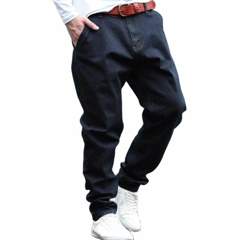 بنطلون جينز غير رسمي للرجال على الموضة من قماش الدنيم بنطلون جينز فضفاض فضفاض للركض على طراز الهيب هوب سروال أسود ملابس رجالية