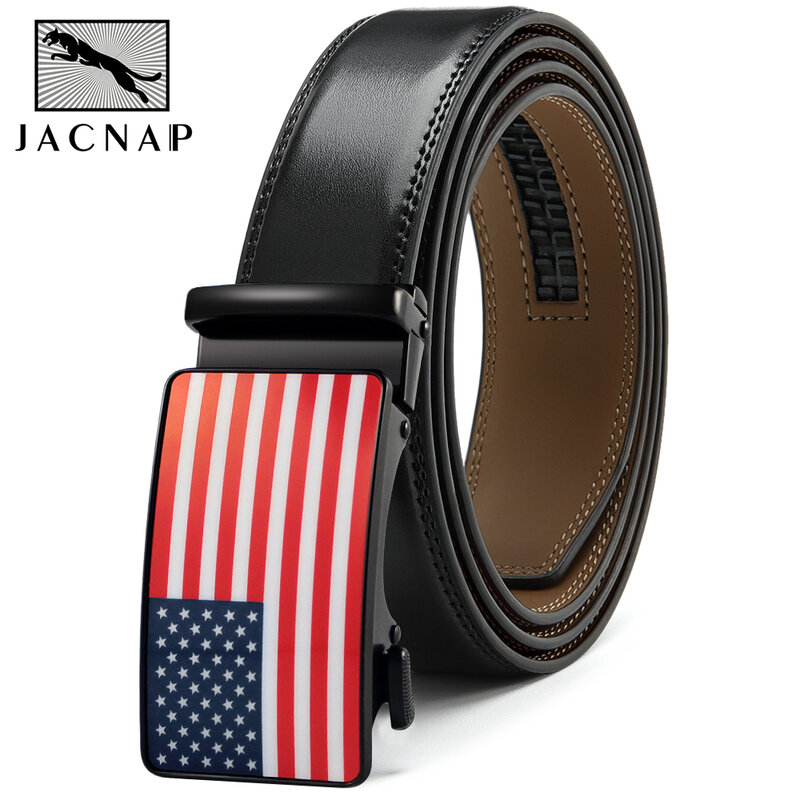 JACNAIP التلقائي حزام جلد الرجال الأمريكية العلم أحزمة الذكور USA العلم مشبك نمط كاوبوي حزام للرجال هدية Cinturones Hombre