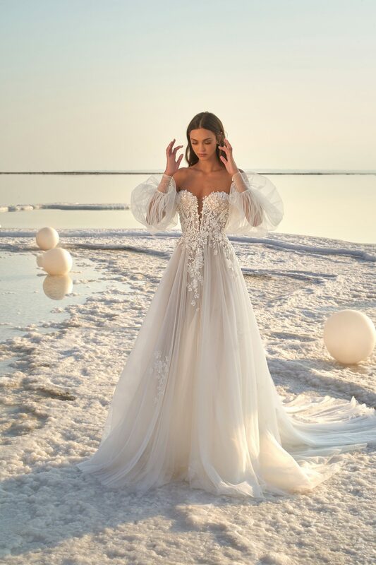 فستان زفاف من التول بتصميم زهور ثلاثي الأبعاد ، فستان زفاف فاخر ، رقبة قارب ، مجموعة جديدة 2020