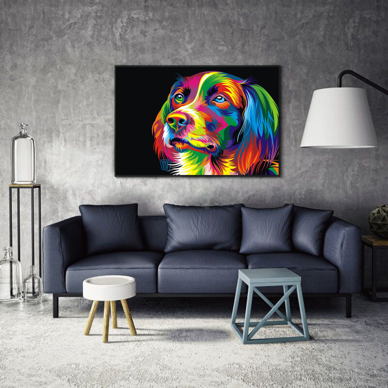 خلاصة ملونة الحيوانات الأسد الفيل و الكلب النفط اللوحة الحديثة مكتب غرفة المعيشة الممر المنزل الديكور جدارية