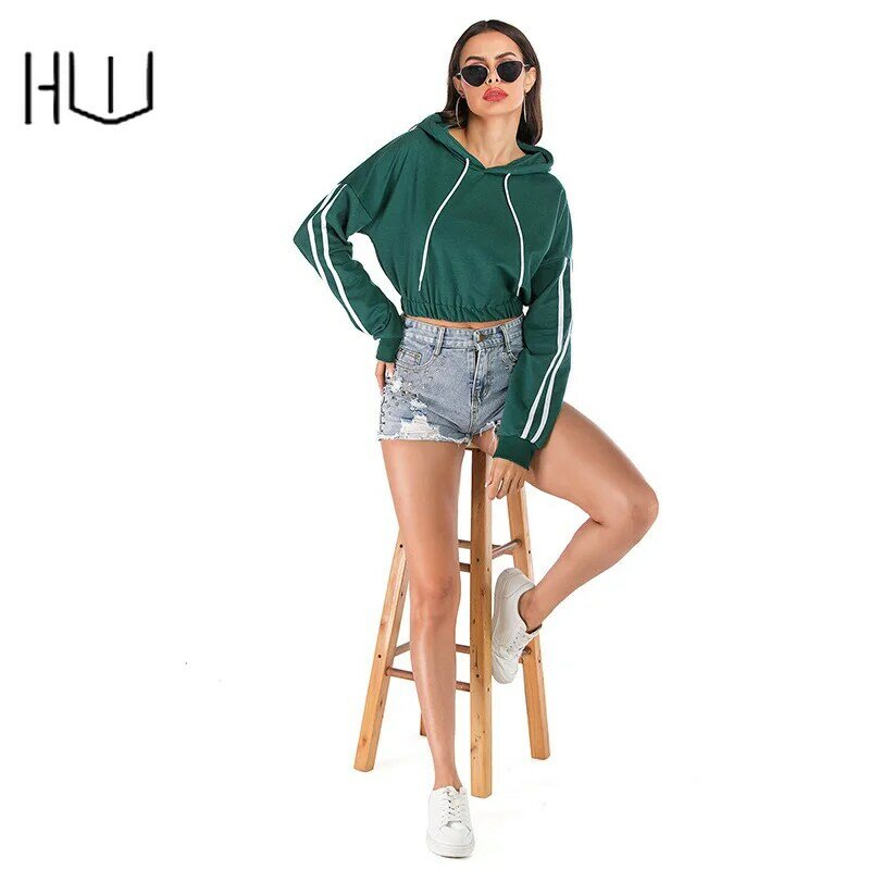 Long Sleeve Short Women's Hooded Sweatshirts Pullover Sweatshirt with Hood Zip Hoodie Green Women's Tracksuit Outdoor Sport Wear