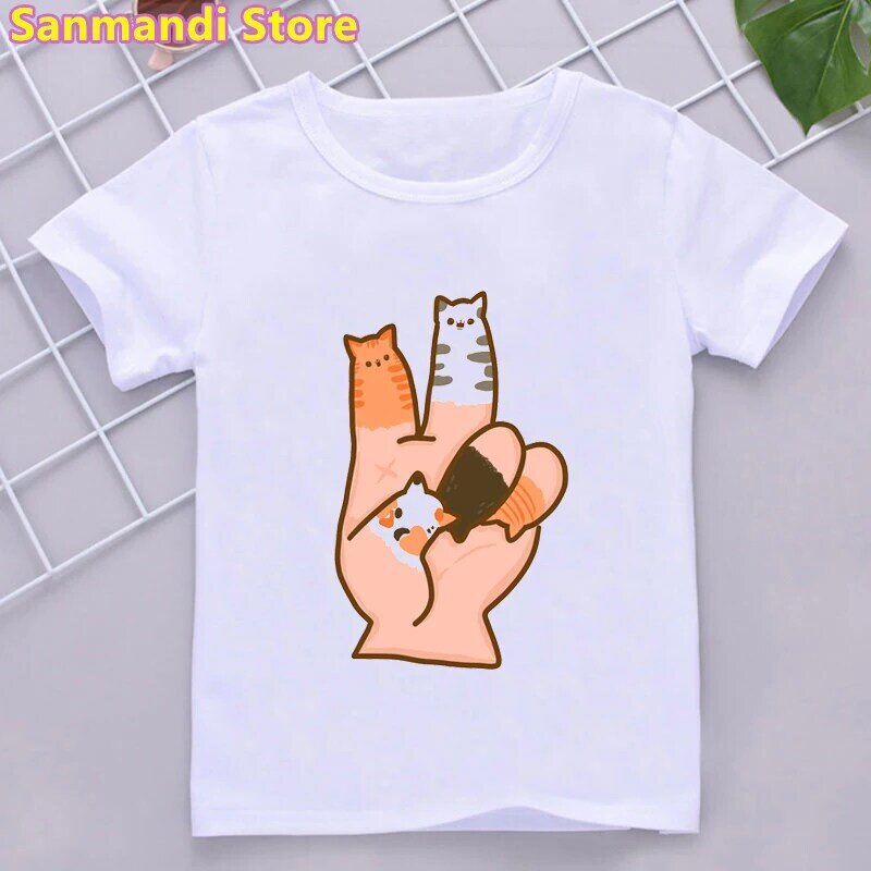 مضحك فنجر القط قميص مطبوع بنات/بنين Harajuku Kawaii الاطفال ملابس الصيف موضة قصيرة الأكمام تي شيرت ملابس الأطفال