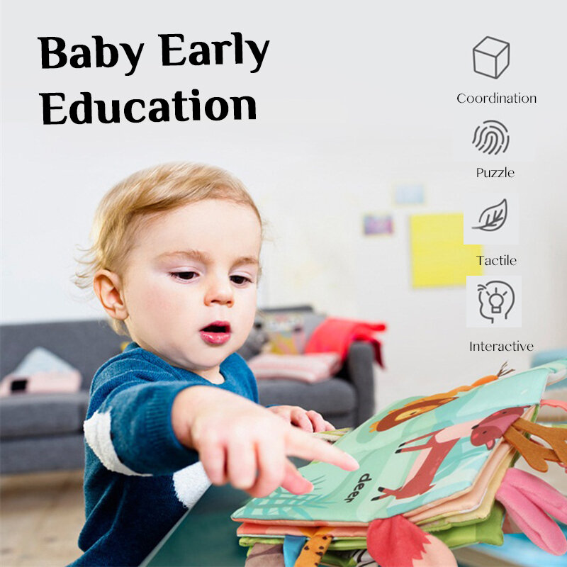 كتاب قماشي تفاعلي بذيل حيوان ، كتاب للتعلم المبكر للطفل ، مع ورق صوتي ، لعبة بين الوالدين والطفل #1