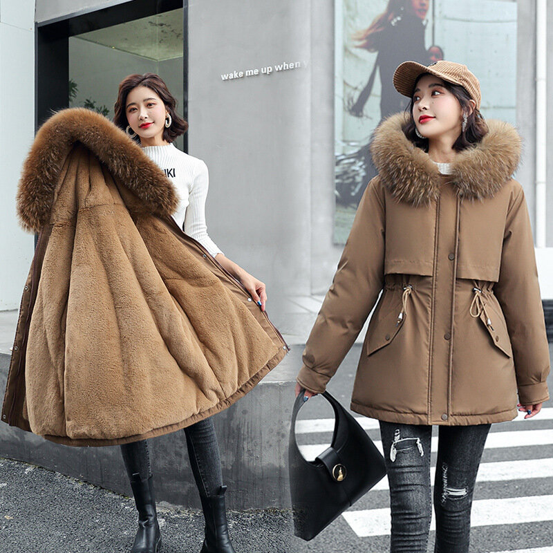 شتاء 2021 جديد منتصف طول معطف المرأة مقنعين النسخة الكورية سميكة فضفاضة الدافئة القطن معطف الإناث سترات حجم كبير سترة نسائية