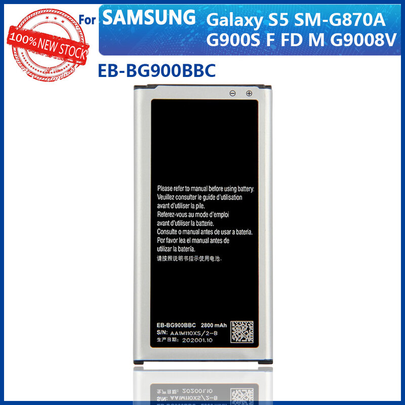 100% حقيقية EB-BG900BBU EB-BG900BBC لسامسونج S5 G900S G900F G900M G9008V 9006V 9008W 9006W G900FD 2800mA NFC الهاتف المحمول