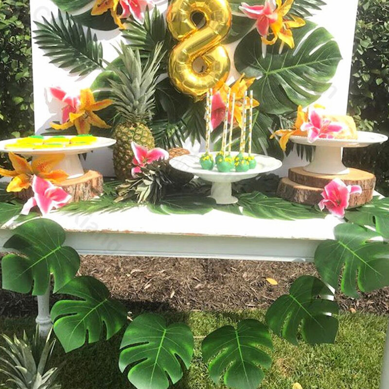 60 قطعة أوراق النخيل الاستوائية الاصطناعية هاواي Luau حفلة الصيف الغابة موضوع ديكور حفلات الزفاف عيد ميلاد المنزل ديكور للطاولات