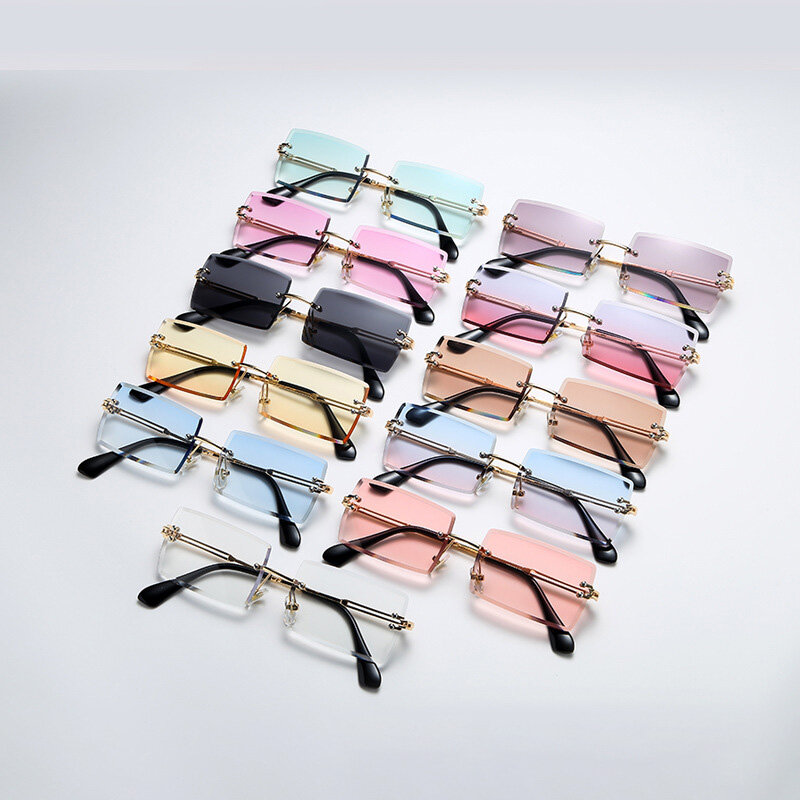 2021 نظارات شمسية كلاسيكية للنساء ماركة مصمم موضة بدون إطار التدرج نظارات شمسية ظلال قطع عدسة السيدات بدون إطار نظارات