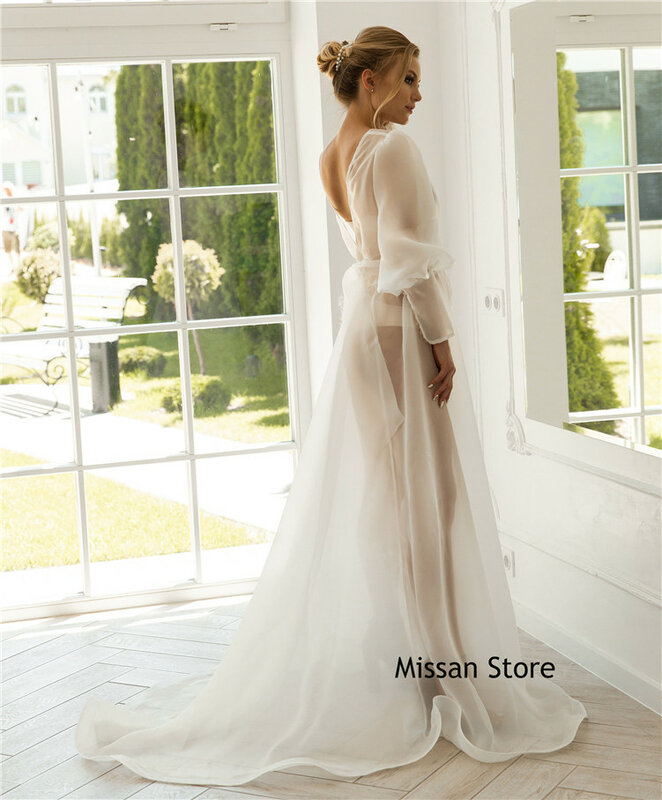 فستان زفاف أورجانزا عاجي ، ملابس نوم مثيرة مع ذيل قصير