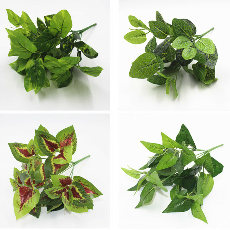 الجدار الديكور محاكاة زهرة محاكاة النبات النباتات الخضراء 7-pronged الغراء وهمية ورقة تشكيلة زهور النبات داخلي المواد
