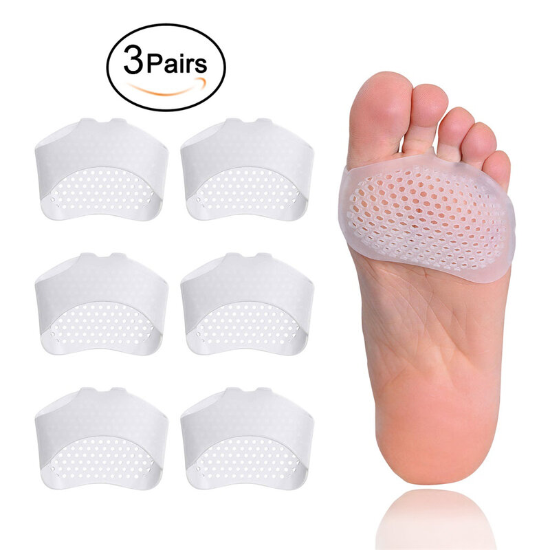 3Pairs Silicone Gel Insoles Pads Cushions Honeycomb Forefoot Pain Support Heel Shoes Slip Resistant Pads Washable Non-slip