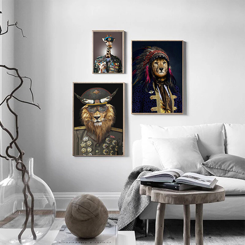 الحديثة مجردة الحيوان العام الأسد النمر الزرافة الملصقات الشمال جدار قماش رسم مطبوع اللوحة غرفة المعيشة الممر الديكور