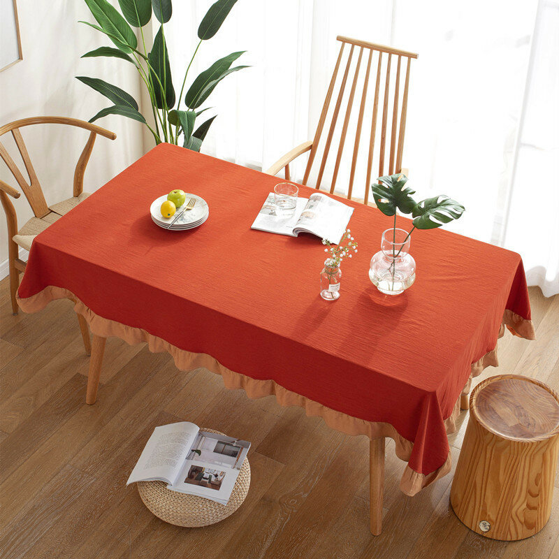 الكتان مفرش المائدة القطن بلون مهدب حافة قابل للغسل مقاوم للماء مستطيلة مفارش طاولة الطعام 7025