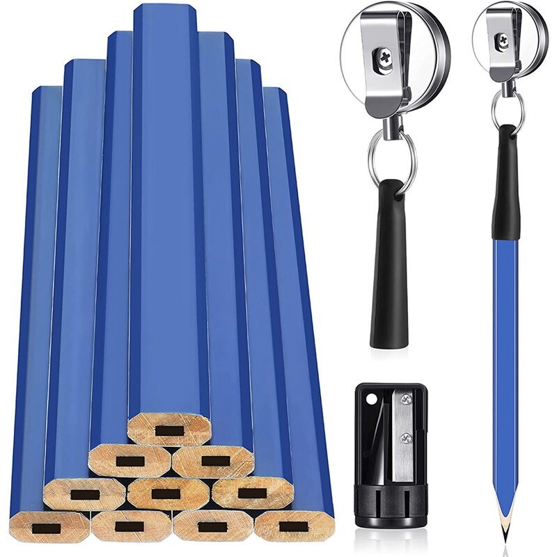 24 قطعة أقلام البناء مع قابل للسحب حامل القلم الرصاص النجار ومبراة ، لأعمال البناء الميكانيكية
