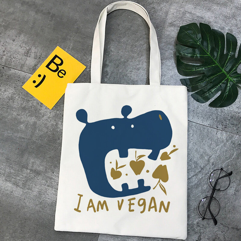 Kawai الكرتون الحيوانات طباعة التسوق قماش حمل حقيبة Harajuku الجمالية قابلة لإعادة الاستخدام المتسوق حقيبة كتف حقيبة الطالب كتاب
