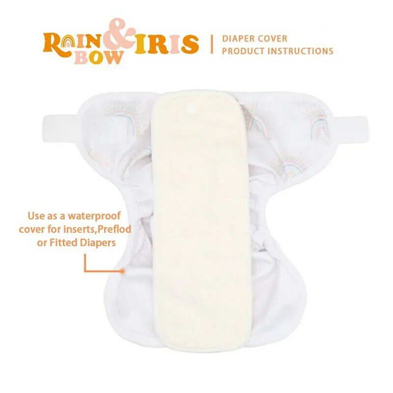 غطاء حفاضات للأطفال قابل للغسل قابل لإعادة الاستخدام على الموضة من Rainbow & Iris مناسب 3-6 كجم