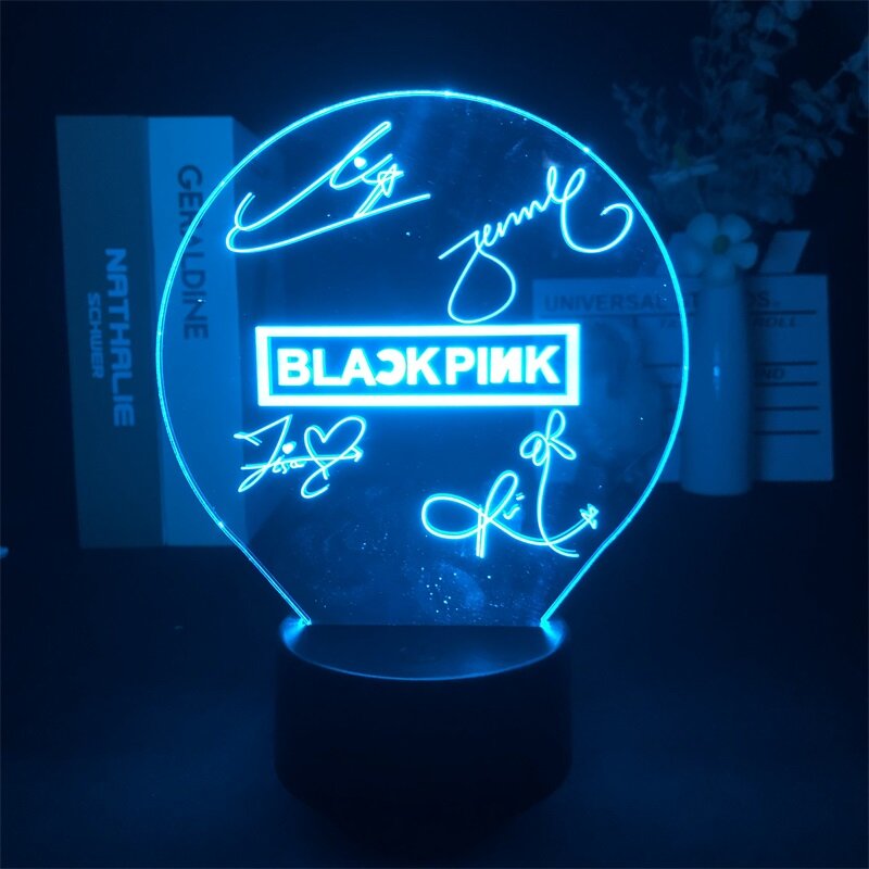 مجموعة الجمال K-pop أسود وردي ثلاثية الأبعاد ضوء الليل ساعة تنبيه قاعدة العرض مباشرة 7 لون مع ديكور عن بعد دروبشيب الأطفال