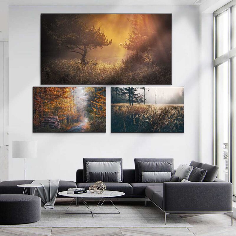 المشهد النفط اللوحة ضبابي الغابات الخريف مشهد الفن قماش اللوحة غرفة المعيشة الممر مكتب ديكور المنزل جدارية