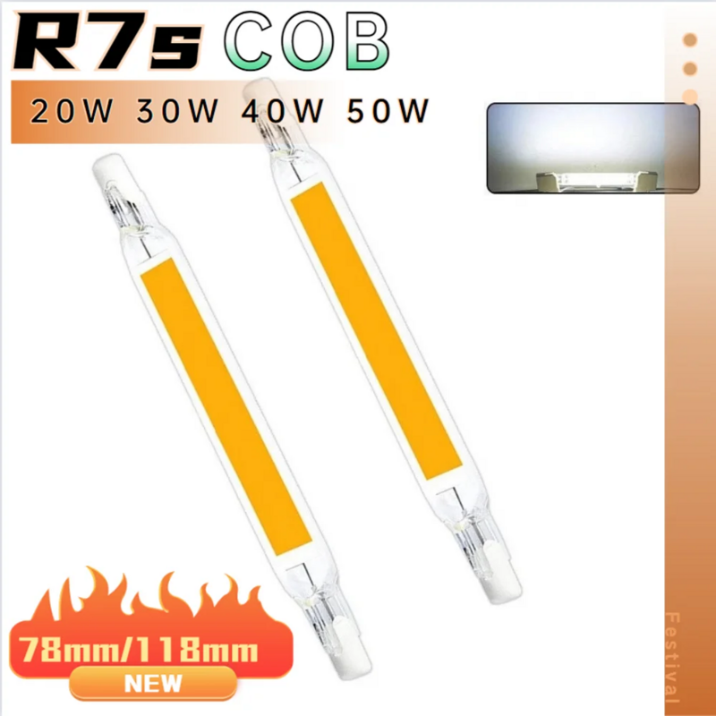 50W LED R7S COB أنبوب زجاجي لمبة Lampadas 78 مللي متر 25W 118 مللي متر 50W R7S مصباح الذرة J78 J118 استبدال الهالوجين ضوء 100W 150W AC 220V 110V