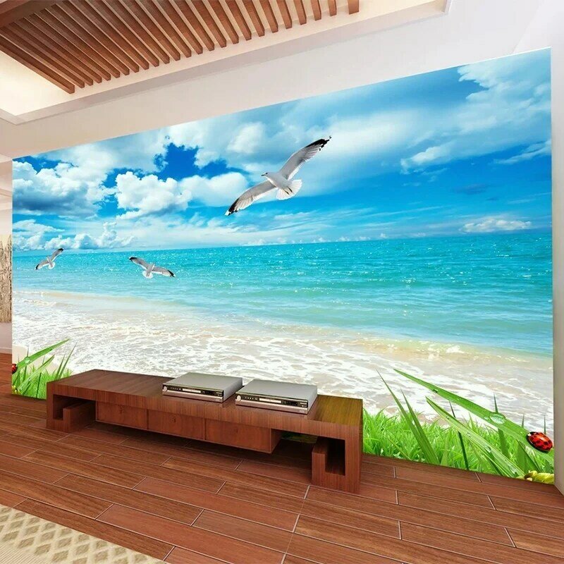 صور خلفيات 3D الساحلية المشهد الجداريات غرفة المعيشة التلفزيون أريكة الحديثة بسيطة المنزل ديكور جدار اللوحة Papel دي Parede 3 د سالا #3