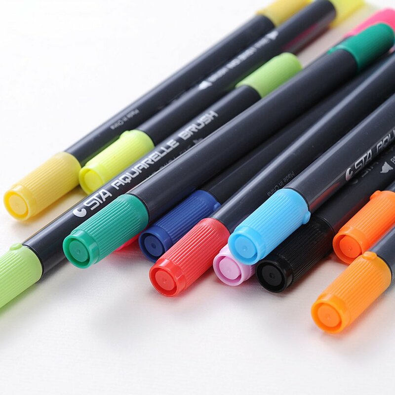 المياه القائمة ماركر لينة رئيس مزدوجة رئيس رسم بالألوان المائية القلم اللون القلم رسمت باليد الكتابة فرشاة 1 قطعة
