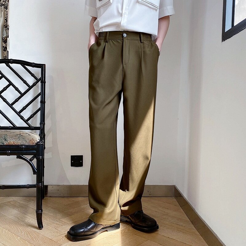 الرجال عادية مستقيم دعوى بانت الذكور Vintage بنطلون طويل موضة اليابان كوريا الشارع الشهير السراويل