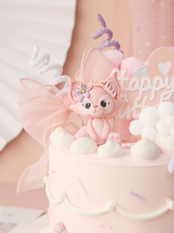 لطيف الوردي الثعلب القوس زهرة كعكة القبعات العالية فتاة عيد ميلاد الحلوى الديكور للأطفال يوم لوازم الحفلات هدايا جميلة