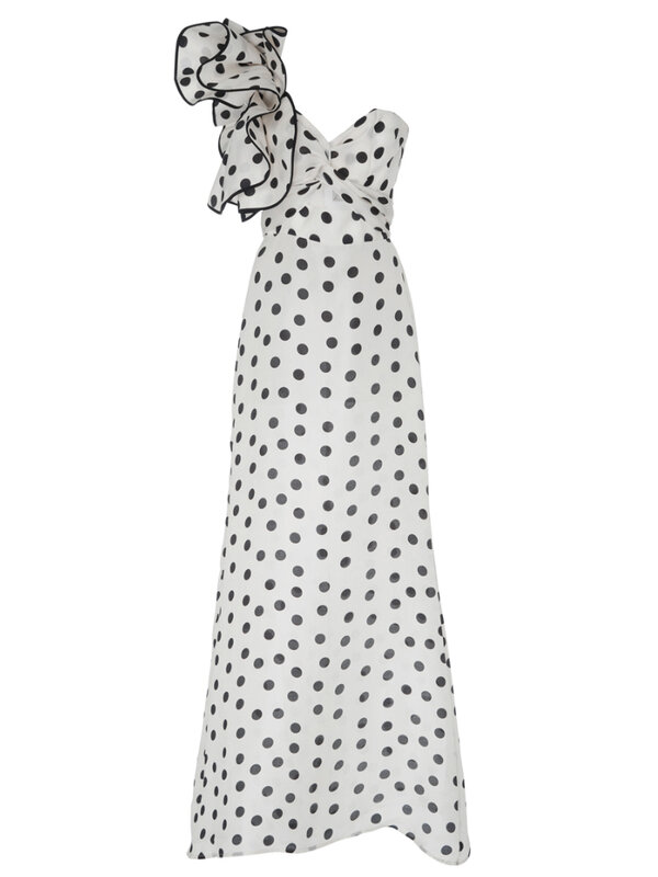 فستان نسائي منقط بولكا ، تنورة ريترو ، تصميم آلهة مثير ، تنورة كتف منحنية ، فستان راقي