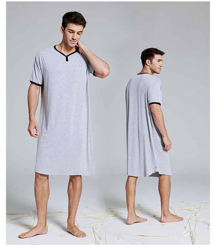 Ropa De Hombre 2021 الصيف قسم رقيقة تطول فضفاضة قصيرة الأكمام قميص النوم الرجال الأوروبية الأمريكية ملابس منزلية غير رسمية
